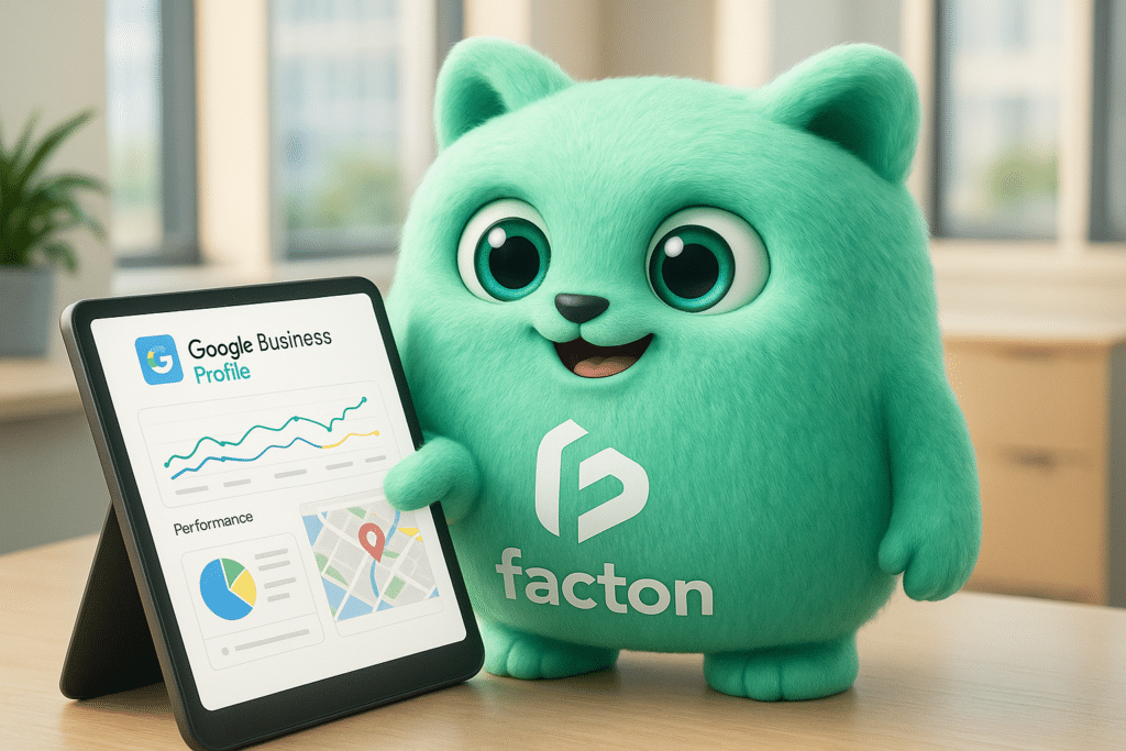 FACTY consultant des statistiques de Google Business Profile sur tablette pour optimiser la visibilité locale
