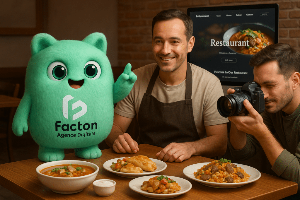 FACTY accompagne un restaurateur lors d’une séance photo valorisant des plats, illustrant l’importance de la photo restaurant