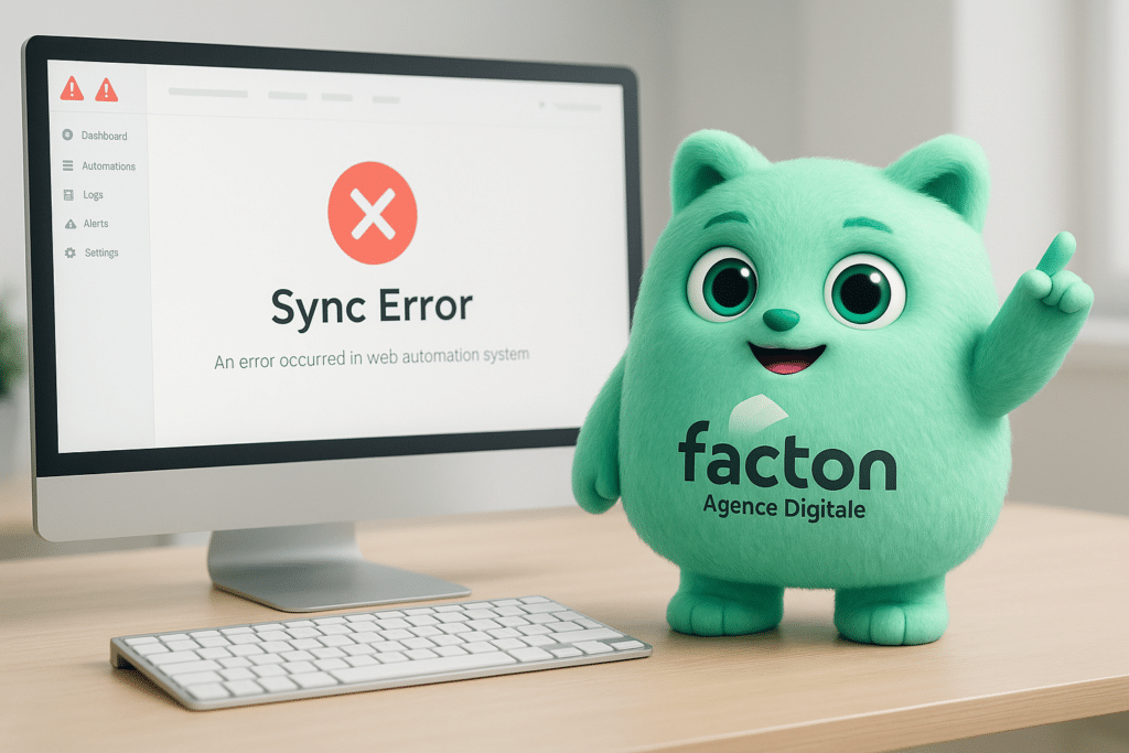 FACTY face à une alerte d’erreur dans un système d’automatisation web.