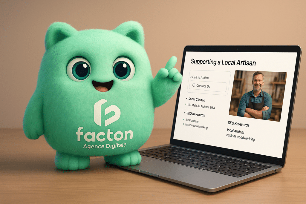 FACTY accompagne un artisan local dans la rédaction d’un article SEO optimisé sur ordinateur portable