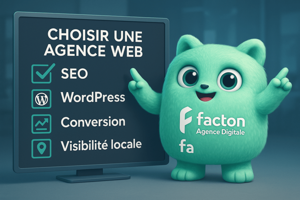 Personnage FACTY présente une checklist méthodique pour choisir une agence web