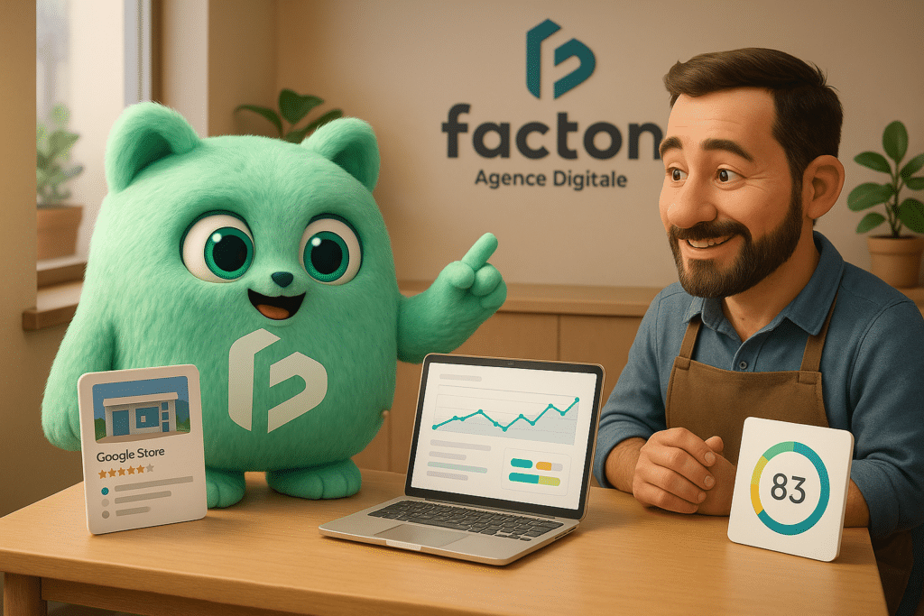 Facty présente un diagnostic SEO à un artisan local avec graphiques et fiches Google Business Profile à Vesoul