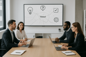 Agence de communication à Vesoul en pleine séance de travail pour stratégie locale