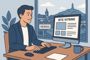 Entrepreneur à Vesoul utilisant un site vitrine digital sur ordinateur