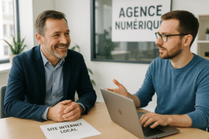 Réunion entre entrepreneur et expert de création de site internet à Vesoul