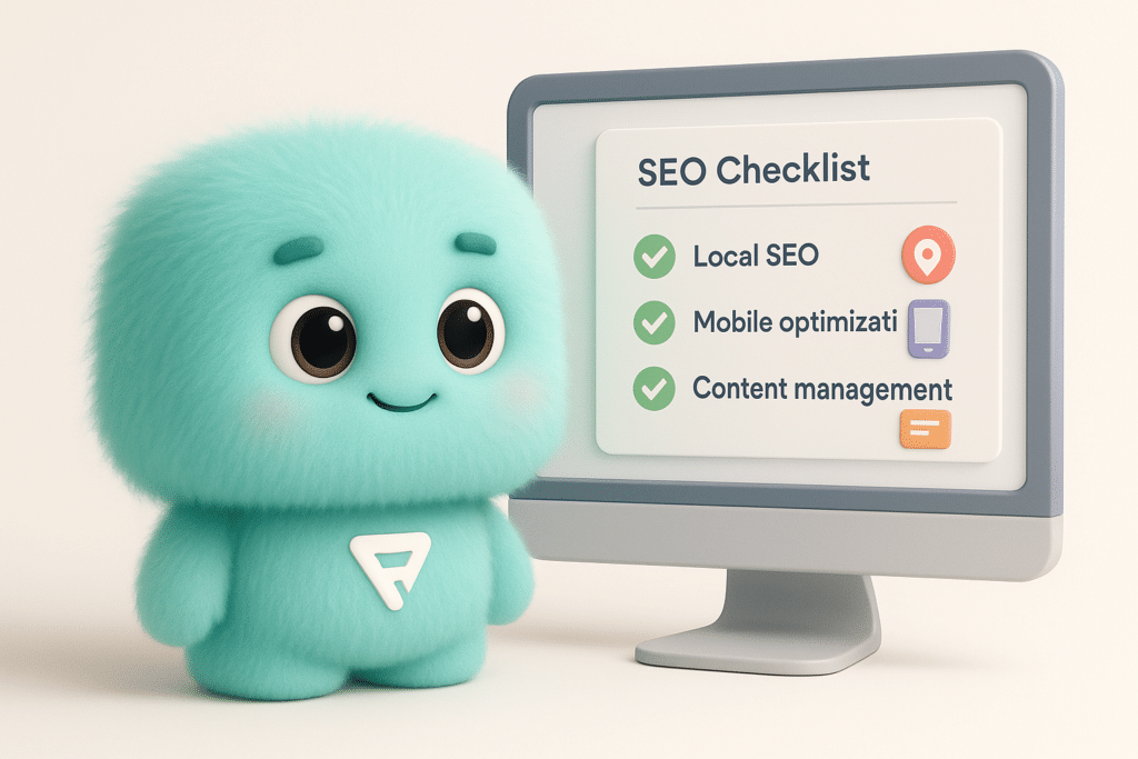 FACTY analysant une checklist SEO local sur un écran pour agence web