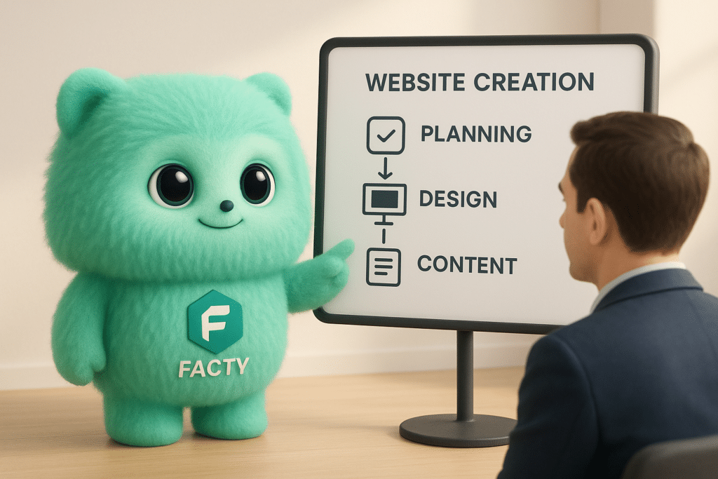 FACTY présentant les étapes clés de la création de site internet à un entrepreneur