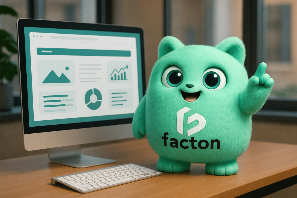 FACTY analysant un site web en création sur ordinateur dans un bureau à Vesoul, illustration 3D professionnelle