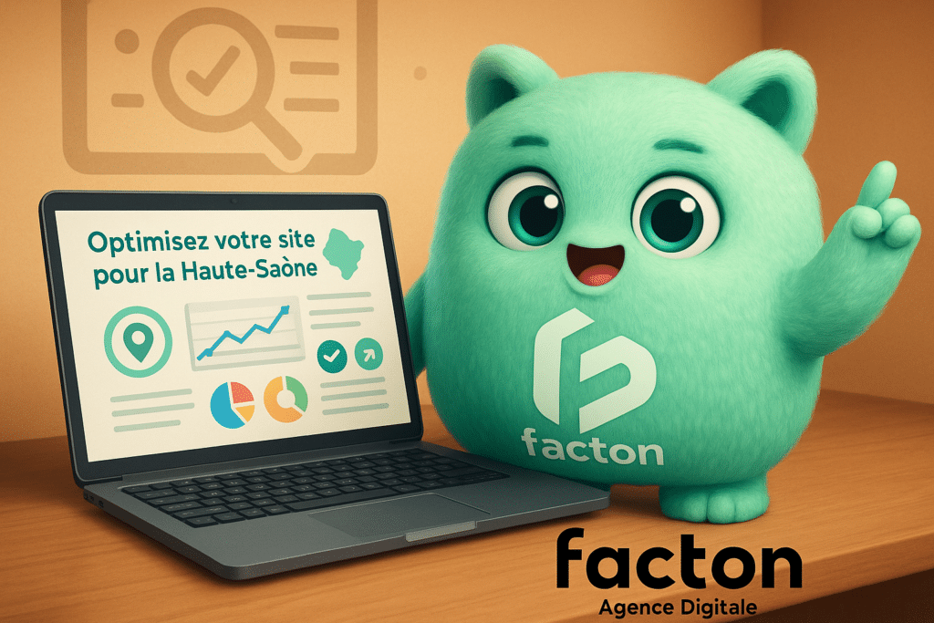 FACTY accompagné d'un ordinateur affichant un site internet optimisé pour la Haute-Saône