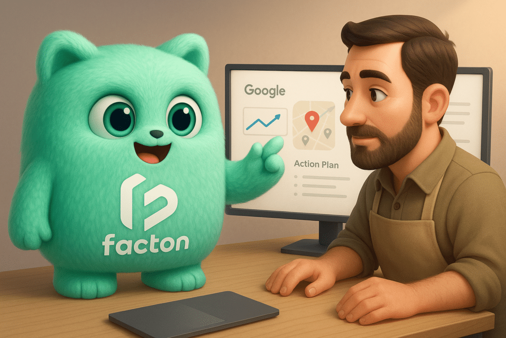 FACTY expliquant une stratégie de contenu SEO local à un artisan en Haute-Saône