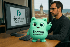 Graphiste travaillant sur la création d'un logo à Lons-le-Saunier avec FACTY de FACTON