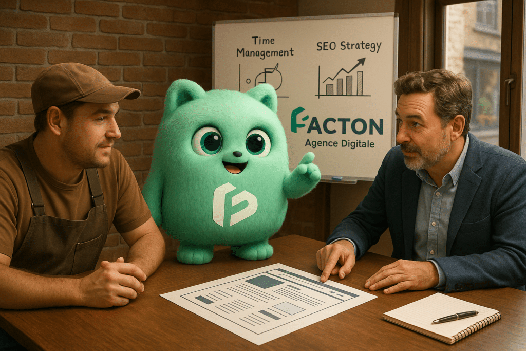 FACTY avec artisan et commerçant discutant du site internet professionnel à Gray