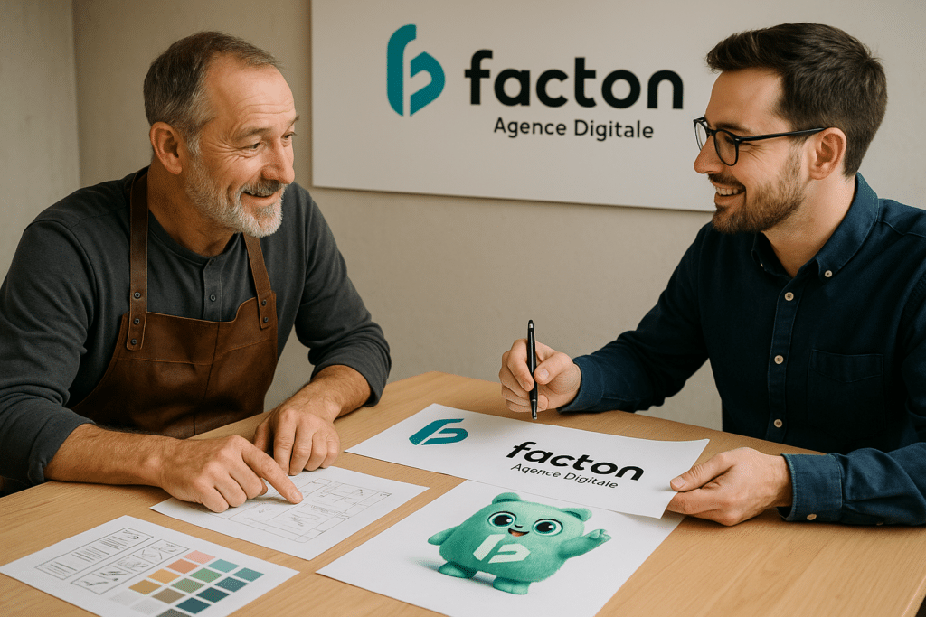Échange entre un artisan et un graphiste à Saint-Vit pour un projet graphique