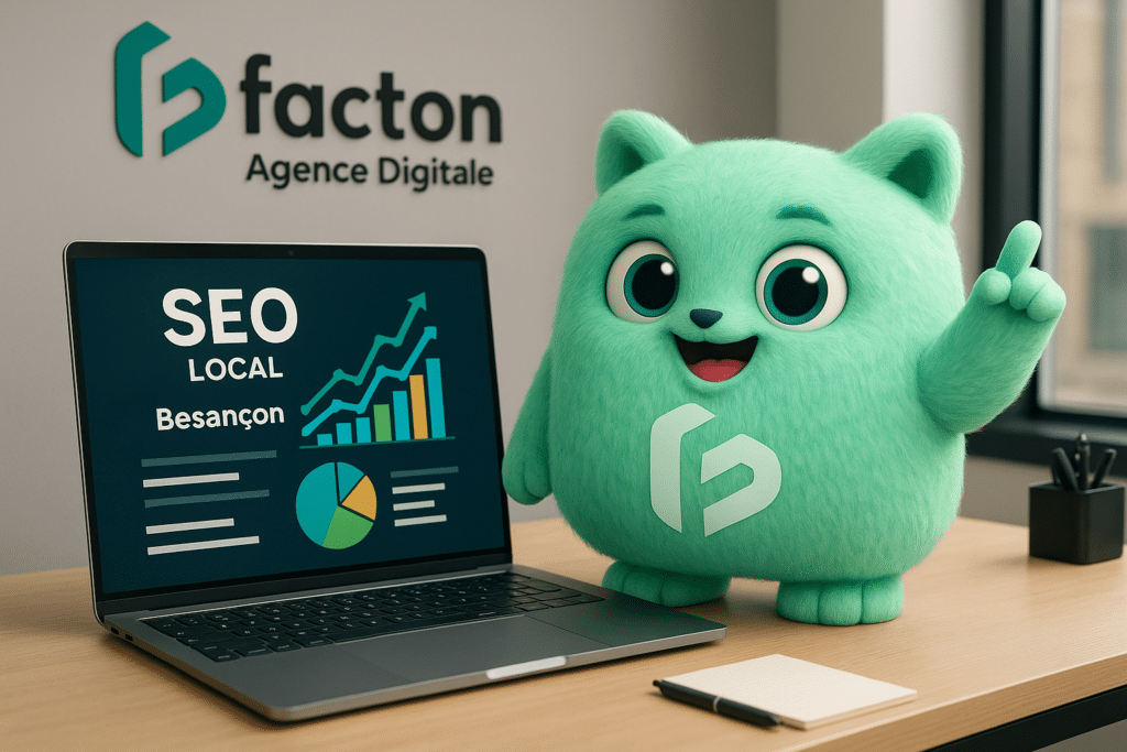 Stratégie SEO locale expliquée par Facty 3D FACTON sur ordinateur