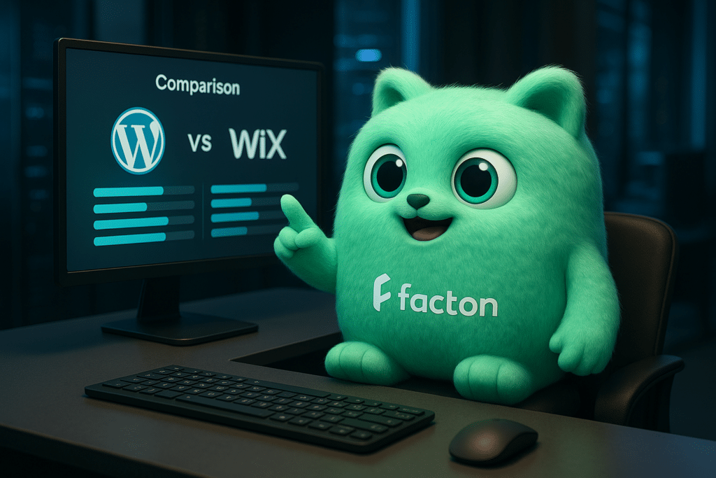 FACTY comparant différentes plateformes de création de sites internet sur un écran d'ordinateur