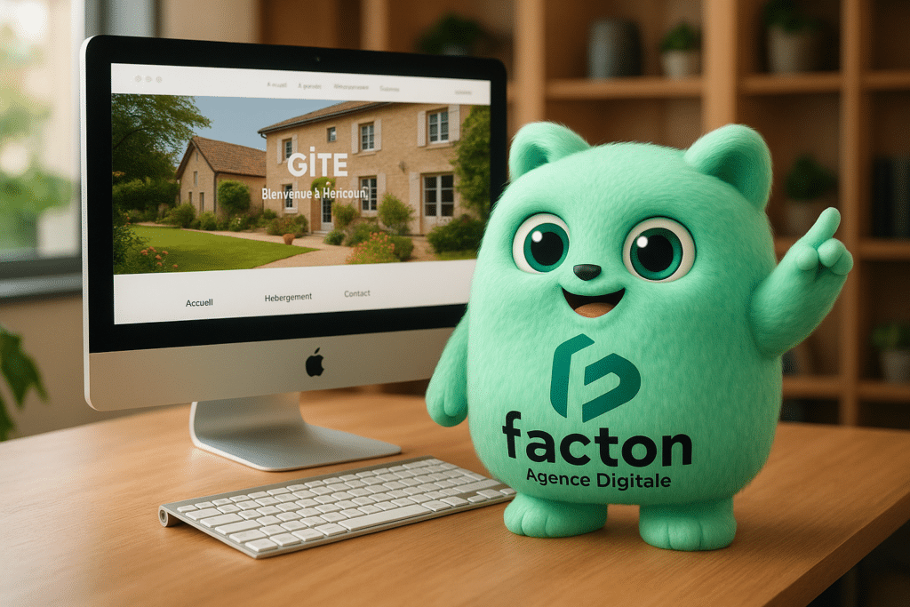FACTY présentant un site internet de gîte sur écran, agence FACTON, Héricourt