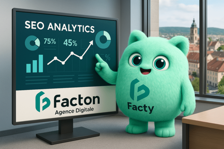Illustration de FACTY présentant un audit SEO digital dans un bureau à Lure