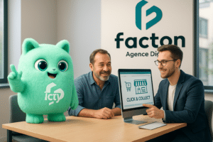 Expert FACTY discutant avec un commerçant local à Vesoul pour la création d’un site click and collect