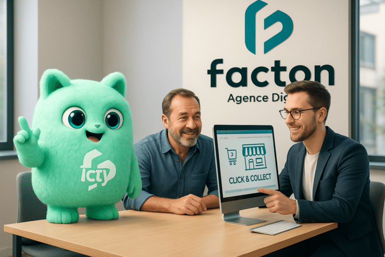 Expert FACTY discutant avec un commerçant local à Vesoul pour la création d’un site click and collect