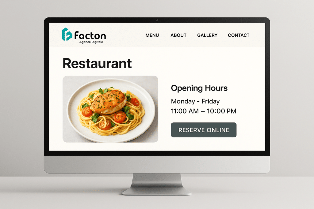 Page d’accueil d’un site internet restaurant moderne avec réservation en ligne