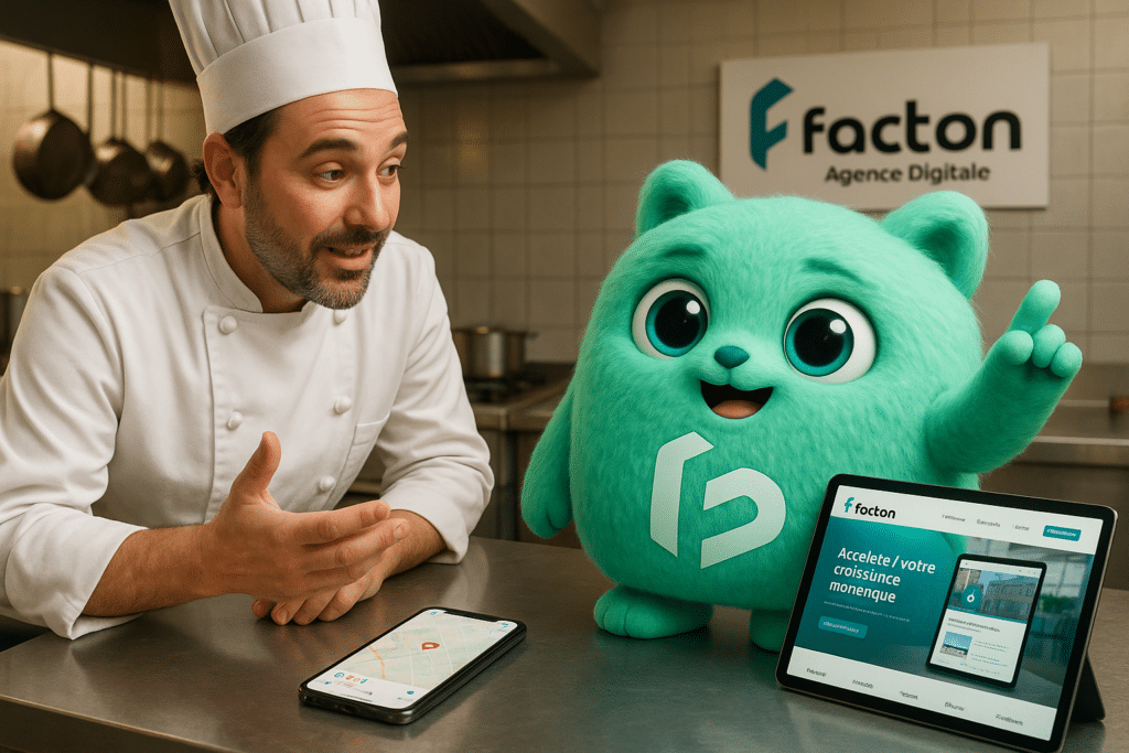 FACTY et restaurateur discutant référencement et visibilité en ligne pour restaurant à Dole