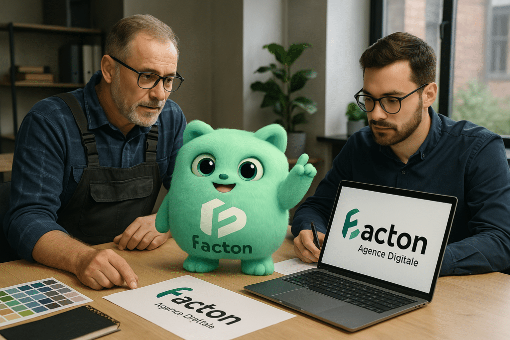 Dirigeant et graphiste en séance de création d’identité visuelle à Morteau avec FACTY