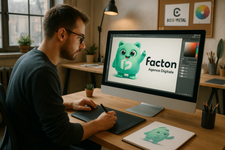 Graphiste FACTY travaillant sur un projet d’identité visuelle à Gray